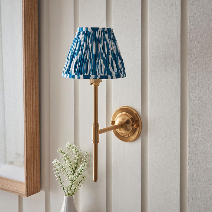 Dome T Bar And Ikat 16cm Marlin Blue Shade Wall Light In Brushed Aged Brass