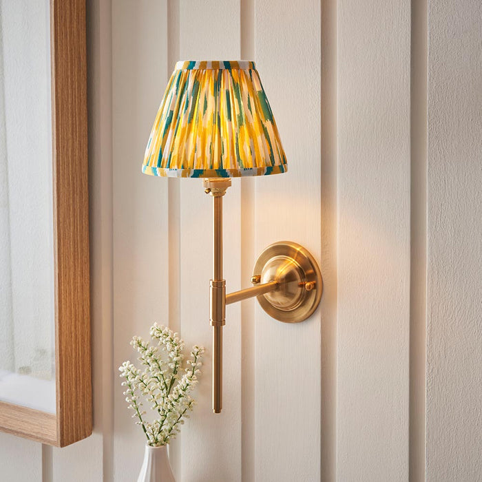 Dome T Bar And Ikat 16cm Yellow And Jade Shade Wall Light In Brushed Aged Brass