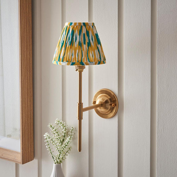 Dome T Bar And Ikat 16cm Yellow And Jade Shade Wall Light In Brushed Aged Brass