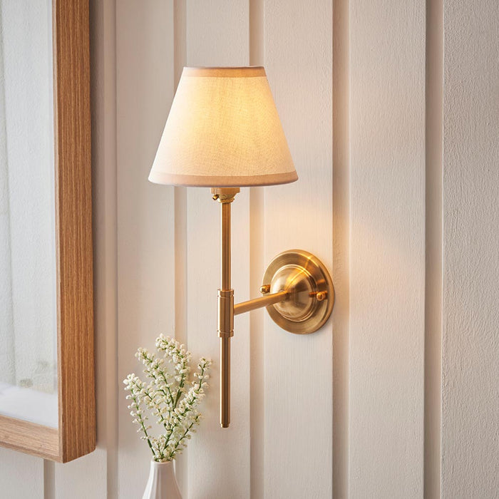 Dome T Bar And Ivy 16cm Vintage White Shade Wall Light In Brushed Aged Brass