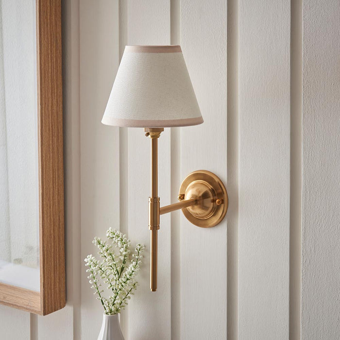 Dome T Bar And Ivy 16cm Vintage White Shade Wall Light In Brushed Aged Brass