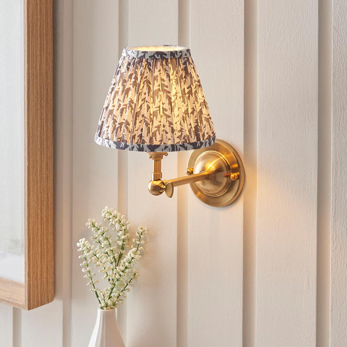 Dome Wing And Leaf 16cm Pearl Grey Shade Wall Light In Brushed Aged Brass