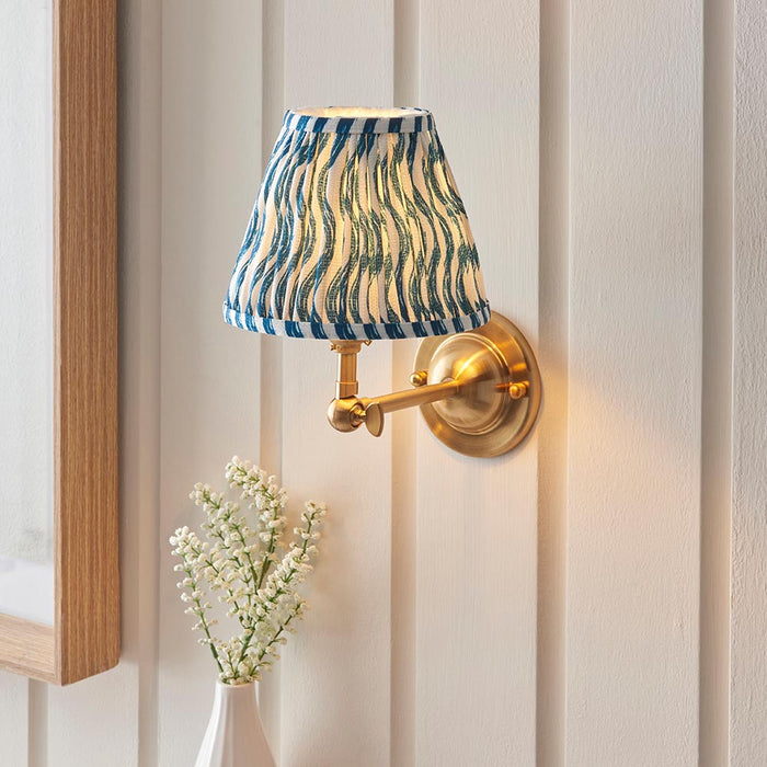 Dome Wing And Ripple 16cm Marlin Blue Shade Wall Light In Brushed Aged Brass