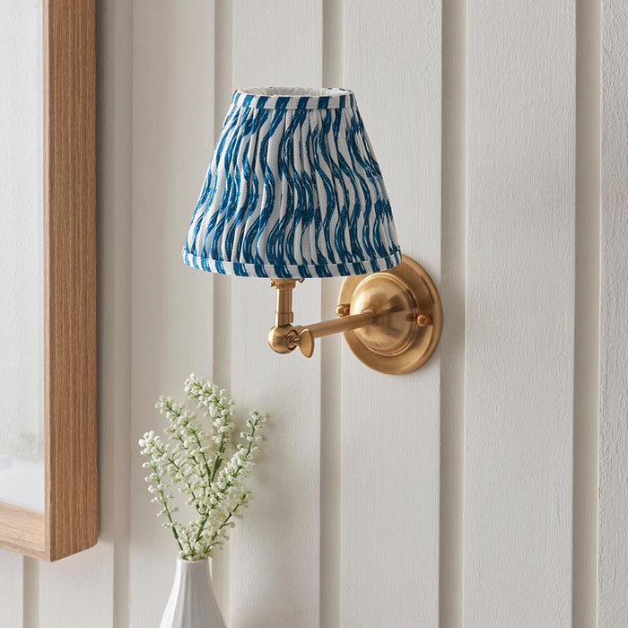 Dome Wing And Ripple 16cm Marlin Blue Shade Wall Light In Brushed Aged Brass