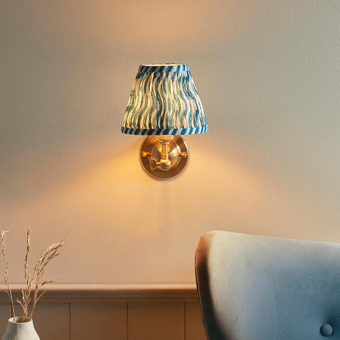 Dome Wing And Ripple 16cm Marlin Blue Shade Wall Light In Brushed Aged Brass