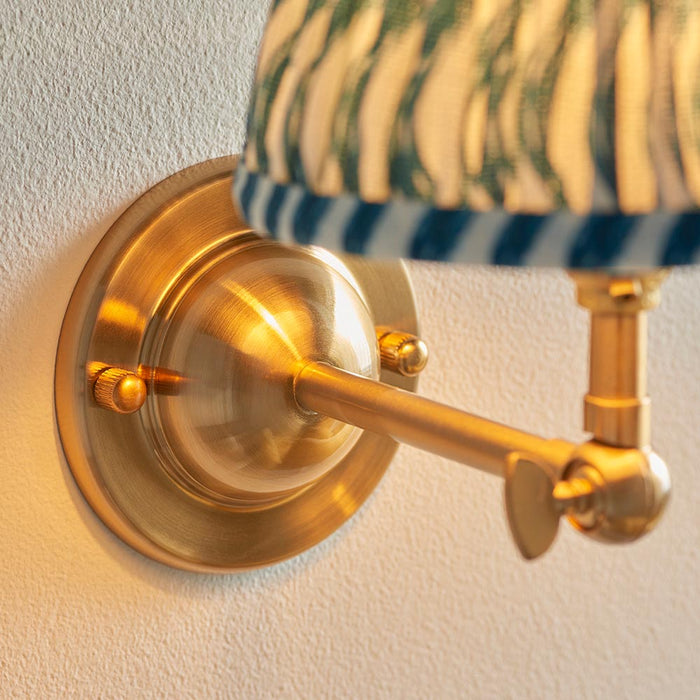 Dome Wing And Ripple 16cm Marlin Blue Shade Wall Light In Brushed Aged Brass