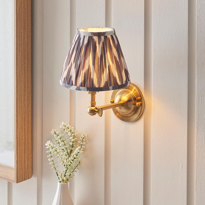 Dome Wing And Zigzag 16cm Pearl Grey Shade Wall Light In Brushed Aged Brass