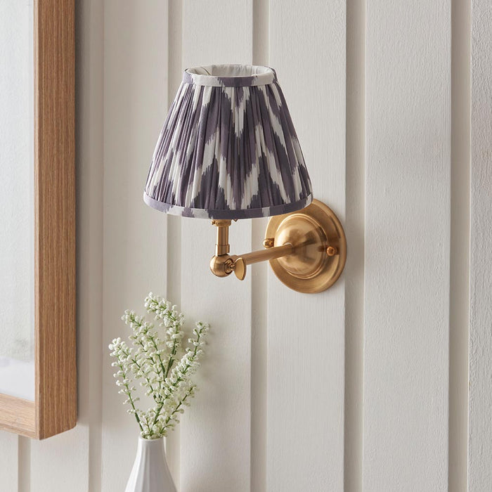 Dome Wing And Zigzag 16cm Pearl Grey Shade Wall Light In Brushed Aged Brass