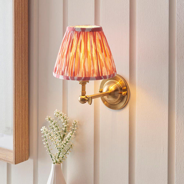 Dome Wing And Ikat 16cm Coral Pink Shade Wall Light In Brushed Aged Brass
