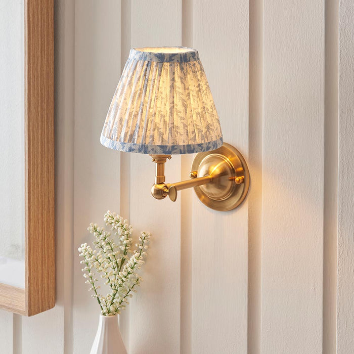 Dome Wing And Leaf 16cm Shell Bay Blue Shade Wall Light In Brushed Aged Brass