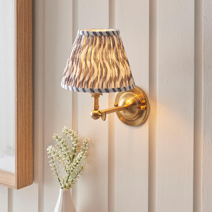 Dome Wing And Ripple 16cm Pearl Grey Shade Wall Light In Brushed Aged Brass