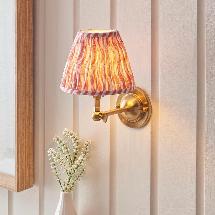 Dome Wing And Ripple 16cm Coral Pink Shade Wall Light In Brushed Aged Brass