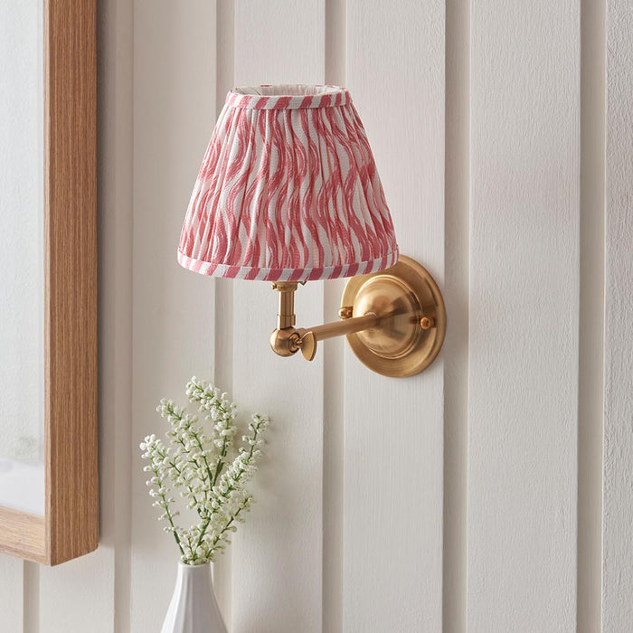 Dome Wing And Ripple 16cm Coral Pink Shade Wall Light In Brushed Aged Brass