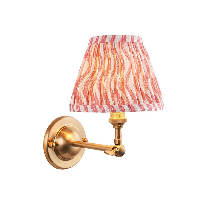 Dome Wing And Ripple 16cm Coral Pink Shade Wall Light In Brushed Aged Brass