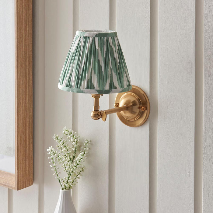 Dome Wing And Zigzag 16cm Cotswold Green Shade Wall Light In Brushed Aged Brass