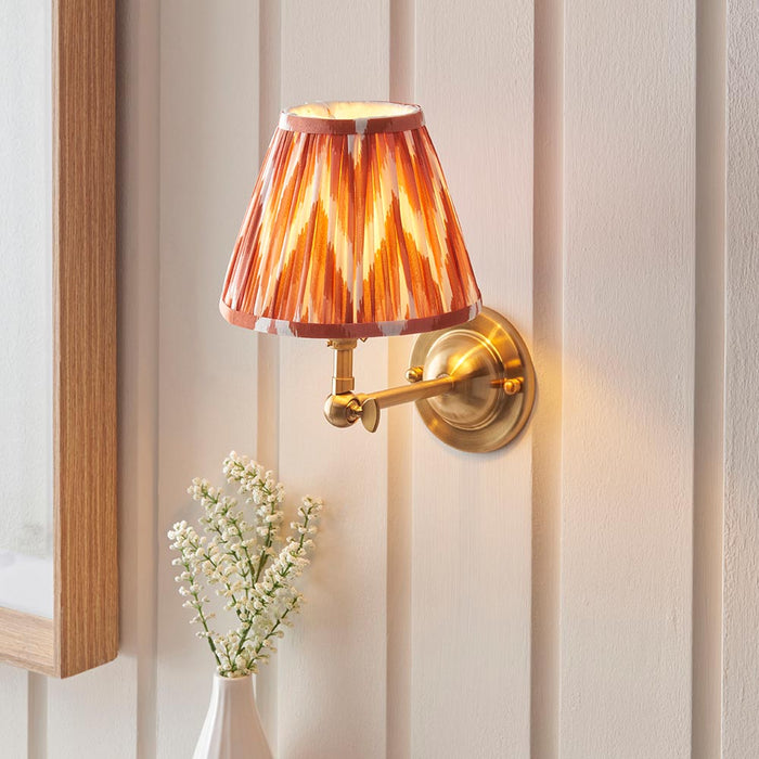 Dome Wing And Zigzag 16cm Apricot Orange Shade Wall Light In Brushed Aged Brass