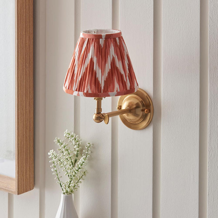 Dome Wing And Zigzag 16cm Apricot Orange Shade Wall Light In Brushed Aged Brass