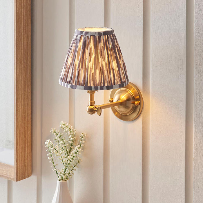 Dome Wing And Ikat 16cm Pearl Grey Shade Wall Light In Brushed Aged Brass