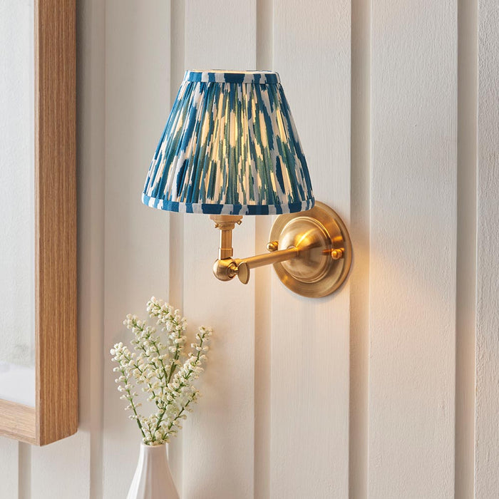 Dome Wing And Ikat 16cm Marlin Blue Shade Wall Light In Brushed Aged Brass