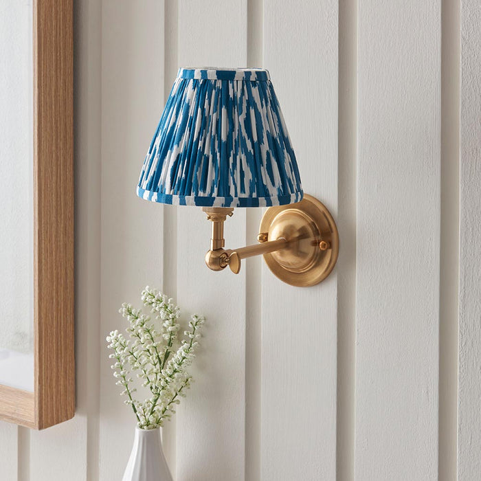 Dome Wing And Ikat 16cm Marlin Blue Shade Wall Light In Brushed Aged Brass