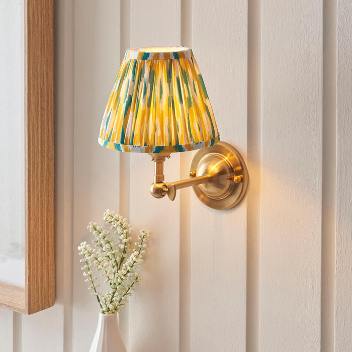 Dome Wing And Ikat 16cm Yellow And Jade Shade Wall Light In Brushed Aged Brass