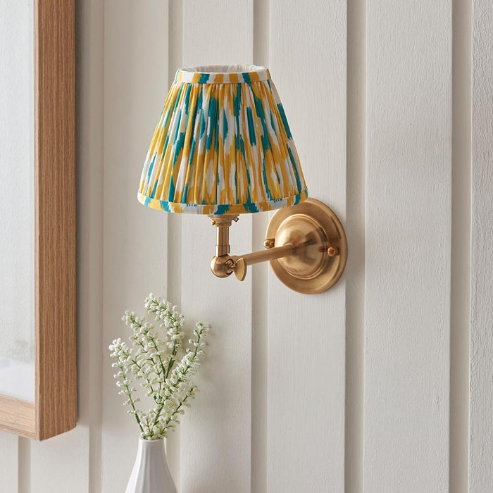 Dome Wing And Ikat 16cm Yellow And Jade Shade Wall Light In Brushed Aged Brass