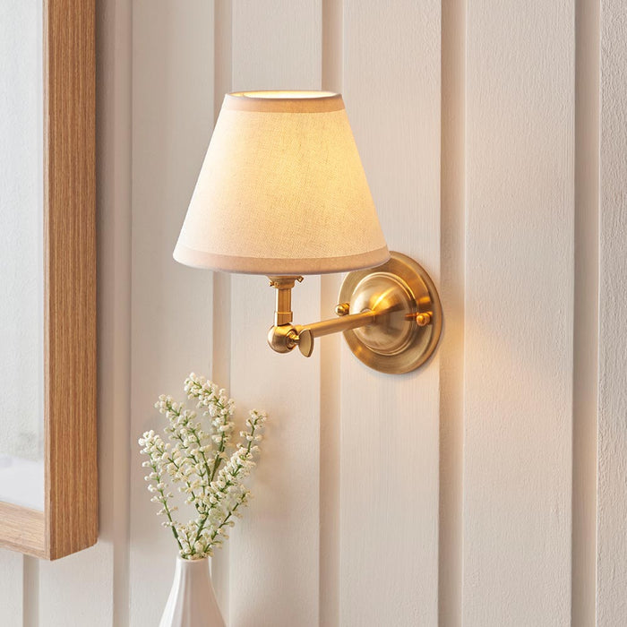 Dome Wing And Ivy 16cm Vintage White Shade Wall Light In Brushed Aged Brass