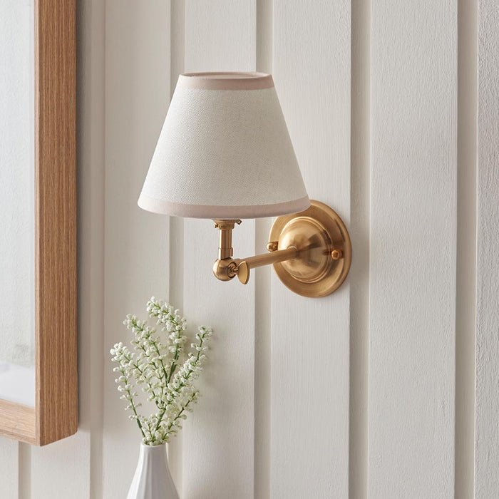 Dome Wing And Ivy 16cm Vintage White Shade Wall Light In Brushed Aged Brass