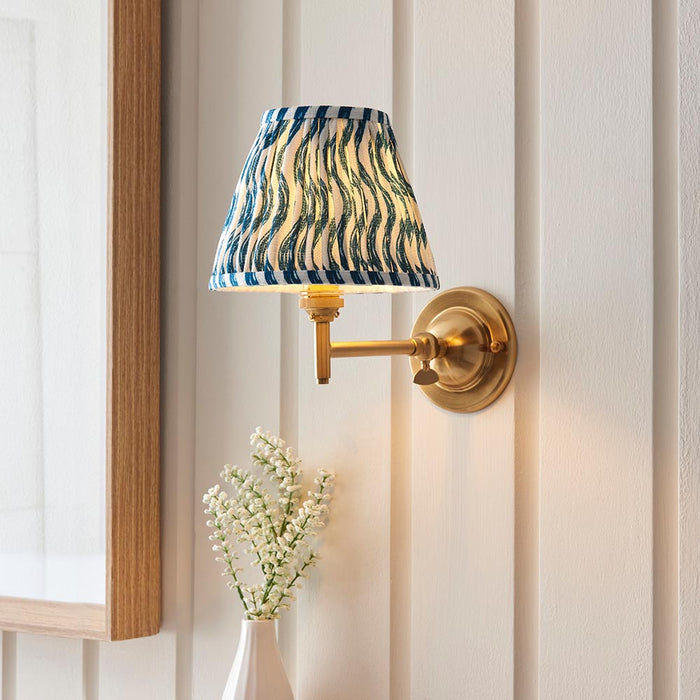 Dome Fold And Ripple 16cm Marlin Blue Shade Wall Light In Brushed Aged Brass