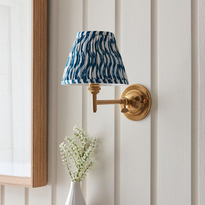 Dome Fold And Ripple 16cm Marlin Blue Shade Wall Light In Brushed Aged Brass