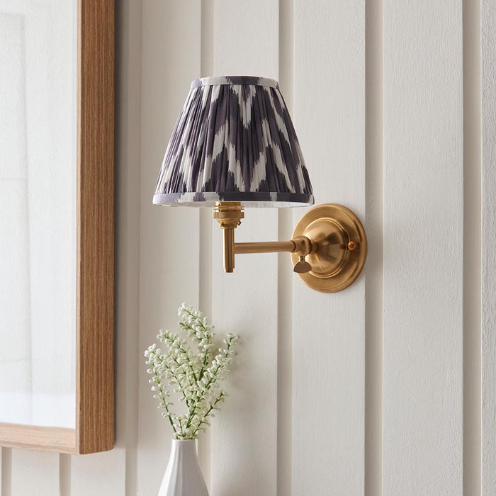 Dome Fold And Zigzag 16cm Pearl Grey Shade Wall Light In Brushed Aged Brass