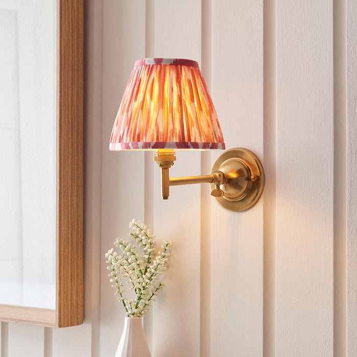 Dome Fold And Ikat 16cm Coral Pink Shade Wall Light In Brushed Aged Brass