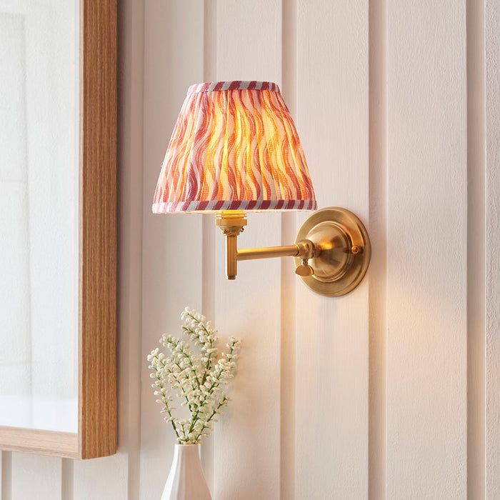 Dome Fold And Ripple 16cm Coral Pink Shade Wall Light In Brushed Aged Brass