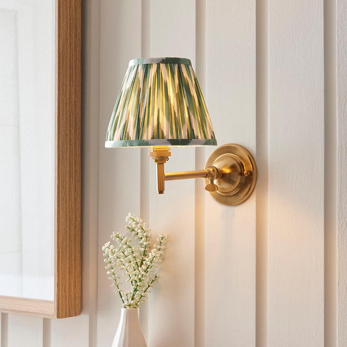 Dome Fold And Zigzag 16cm Cotswold Green Shade Wall Light In Brushed Aged Brass