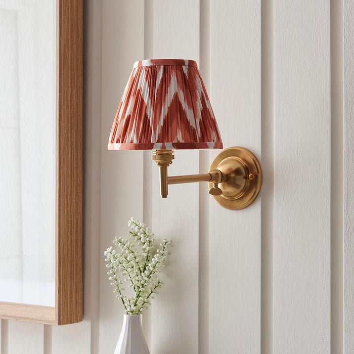 Dome Fold And Zigzag 16cm Apricot Orange Shade Wall Light In Brushed Aged Brass