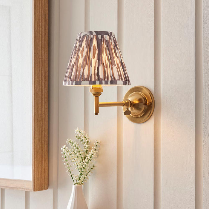 Dome Fold And Ikat 16cm Pearl Grey Shade Wall Light In Brushed Aged Brass