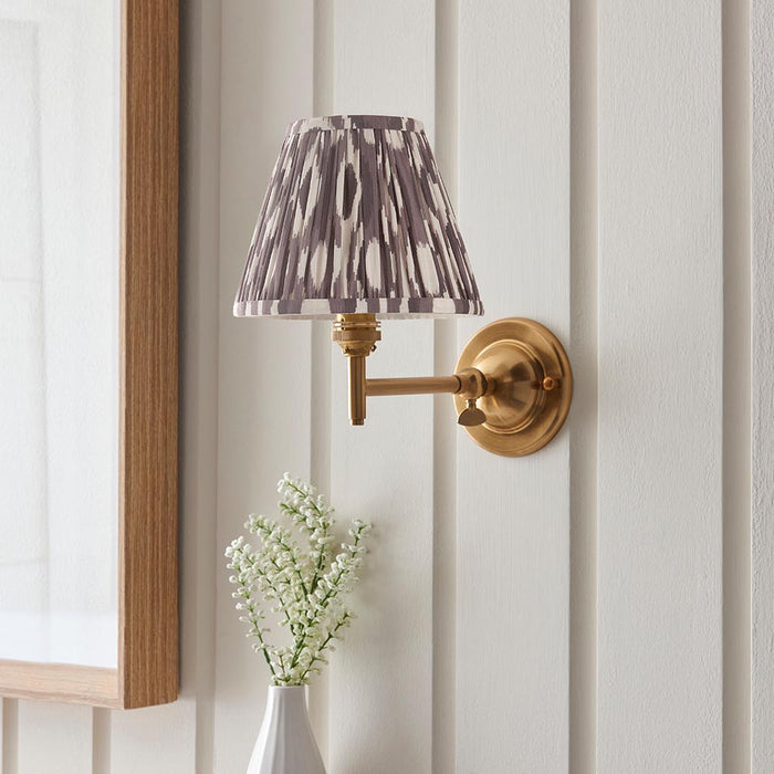 Dome Fold And Ikat 16cm Pearl Grey Shade Wall Light In Brushed Aged Brass
