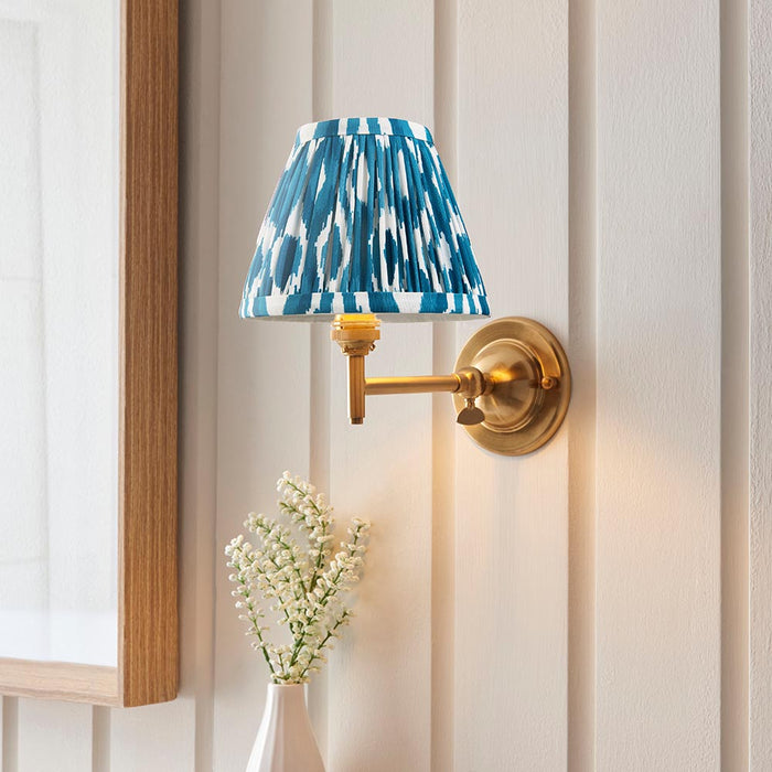 Dome Fold And Ikat 16cm Marlin Blue Shade Wall Light In Brushed Aged Brass