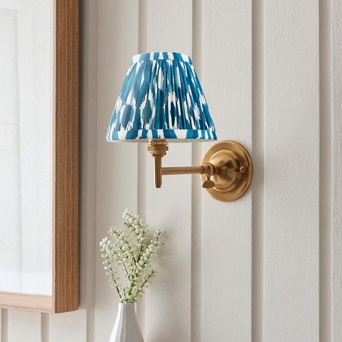Dome Fold And Ikat 16cm Marlin Blue Shade Wall Light In Brushed Aged Brass