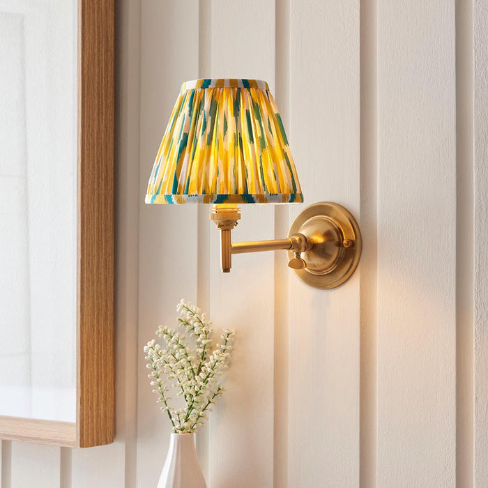 Dome Fold And Ikat 16cm Yellow And Jade Shade Wall Light In Brushed Aged Brass