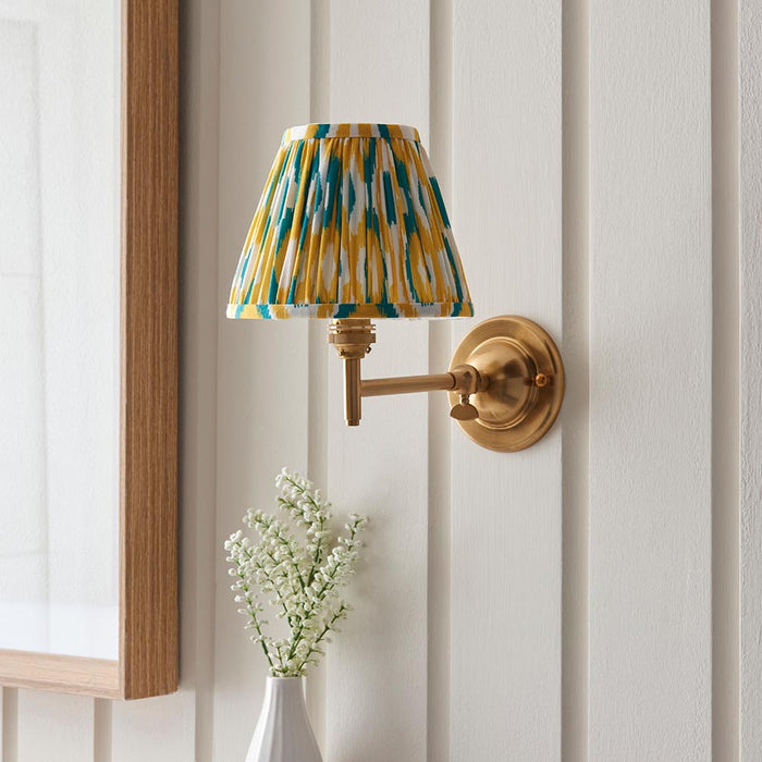 Dome Fold And Ikat 16cm Yellow And Jade Shade Wall Light In Brushed Aged Brass