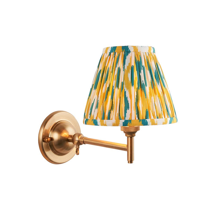 Dome Fold And Ikat 16cm Yellow And Jade Shade Wall Light In Brushed Aged Brass