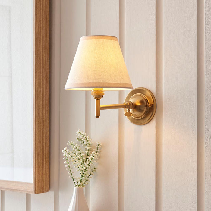 Dome Fold And Ivy 16cm Vintage White Shade Wall Light In Brushed Aged Brass