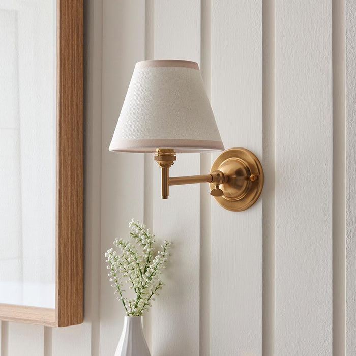 Dome Fold And Ivy 16cm Vintage White Shade Wall Light In Brushed Aged Brass