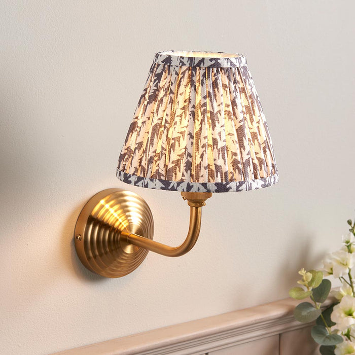 Obelisk Arc And Leaf 16cm Pearl Grey Shade Wall Light In Brushed Aged Brass