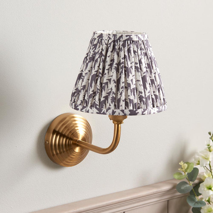 Obelisk Arc And Leaf 16cm Pearl Grey Shade Wall Light In Brushed Aged Brass