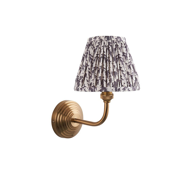 Obelisk Arc And Leaf 16cm Pearl Grey Shade Wall Light In Brushed Aged Brass