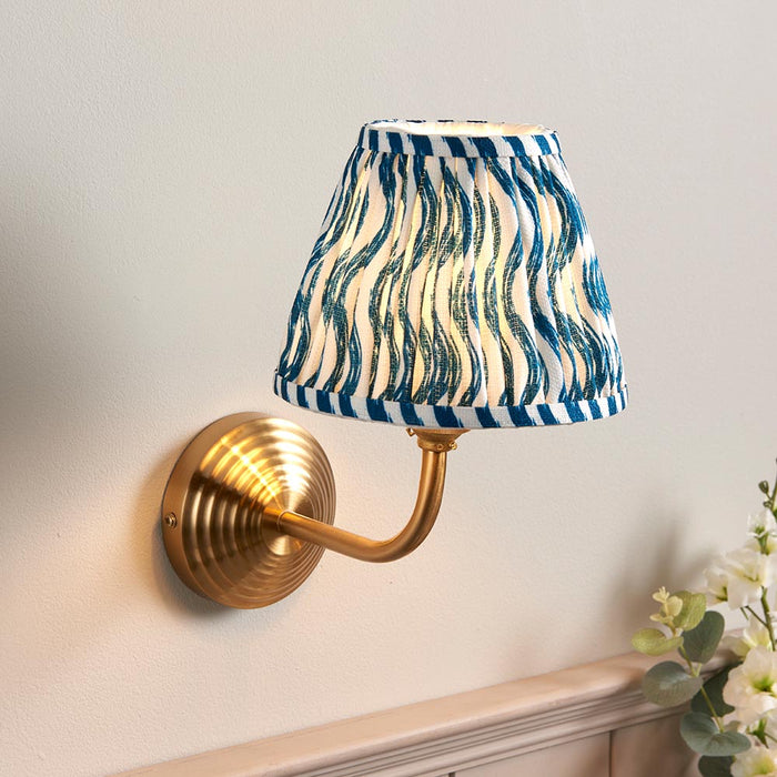 Obelisk Arc And Ripple 16cm Marlin Blue Shade Wall Light In Brushed Aged Brass