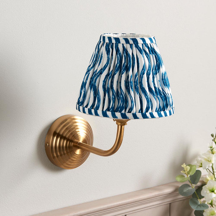 Obelisk Arc And Ripple 16cm Marlin Blue Shade Wall Light In Brushed Aged Brass