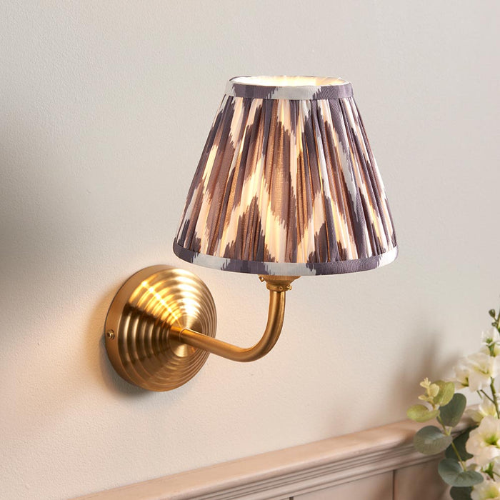 Obelisk Arc And Zigzag 16cm Pearl Grey Shade Wall Light In Brushed Aged Brass